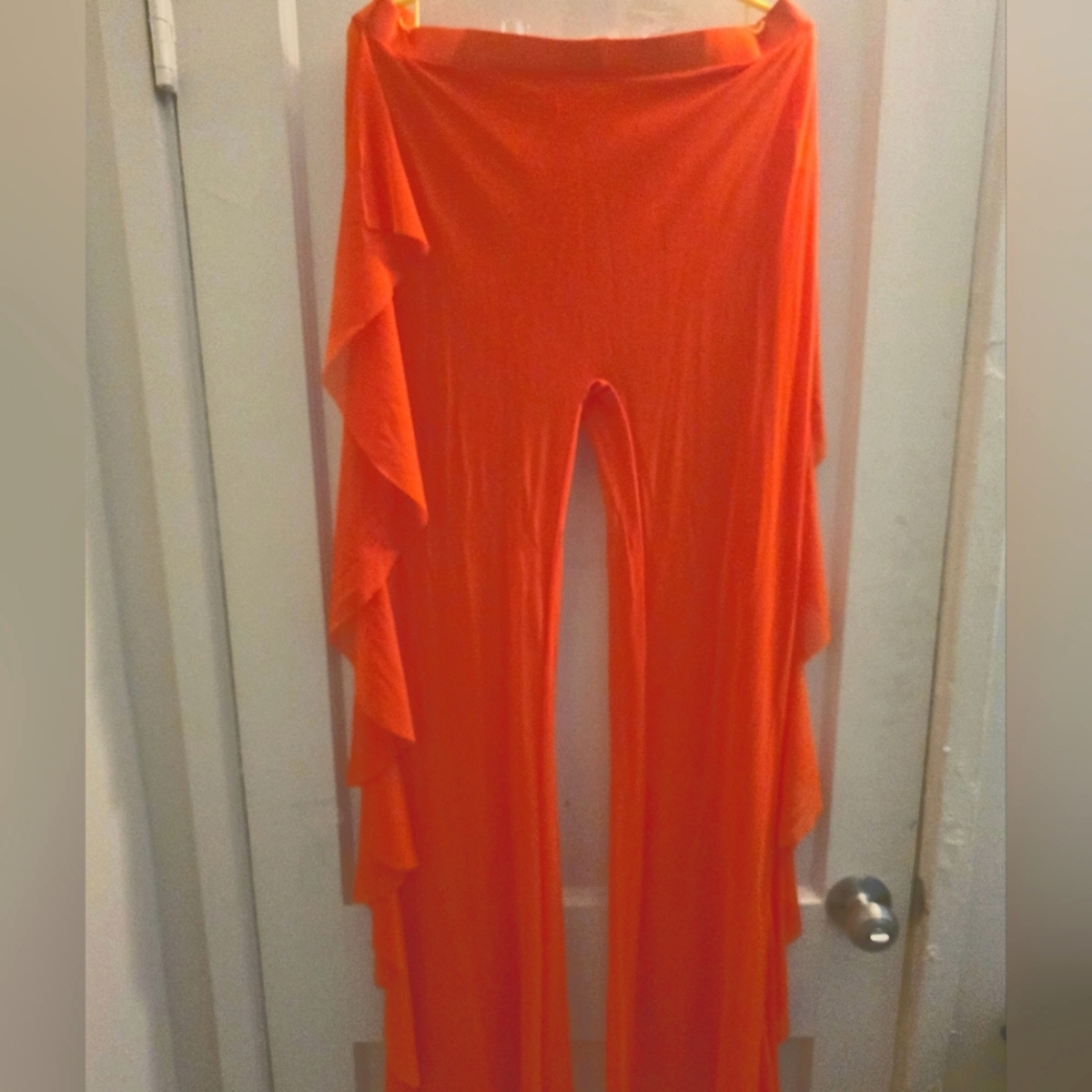 NWT! Paradise Orange Ruffled Women's Sheer Pants Size 2XL